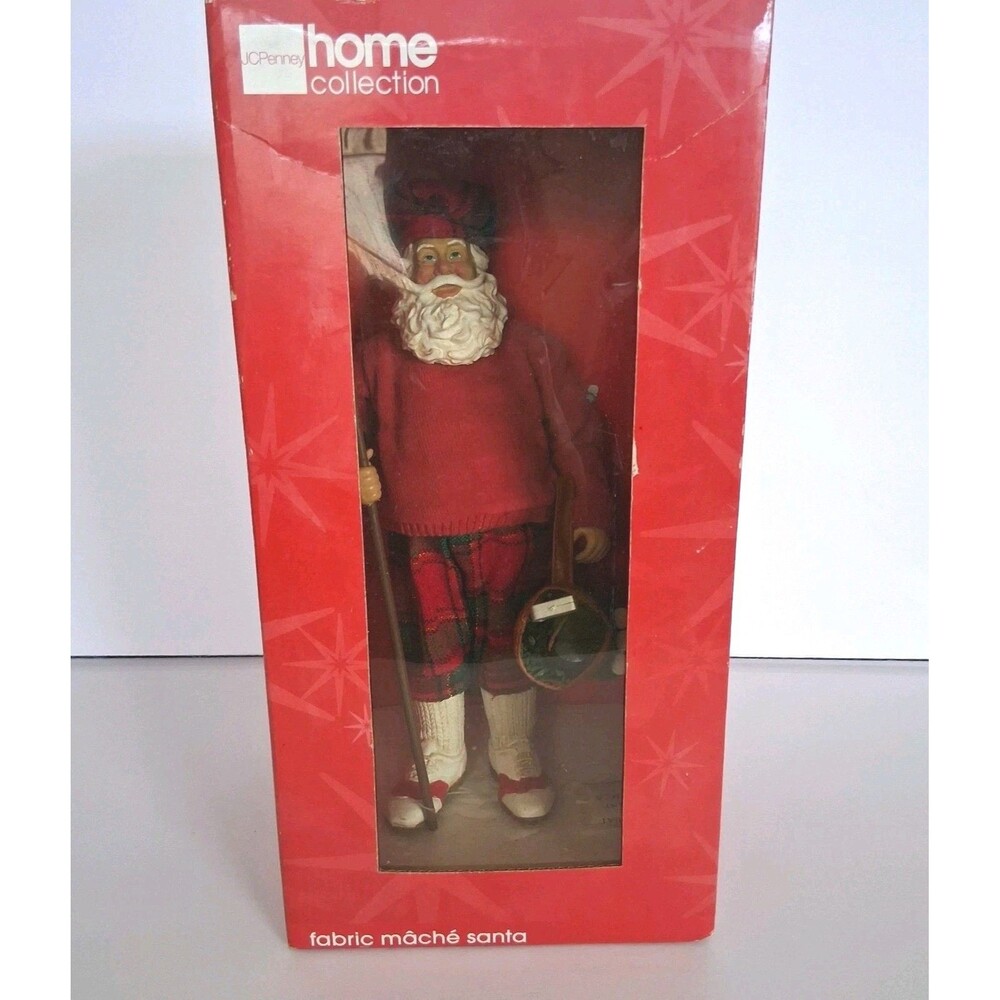 Vintage 10" Golfing Santa J C Penney Home Collection Fabric Mache 10” w Box
